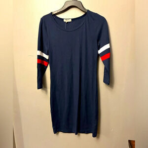 Heart & Hips dress - navy with white/red trim, long sleeve shirt dress NWT